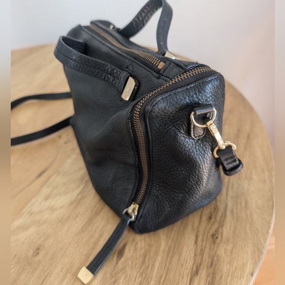 Halston Heritage Baby Pebbled Satchel Bag - Black Leather with Gold Accents - Picture 9 of 16